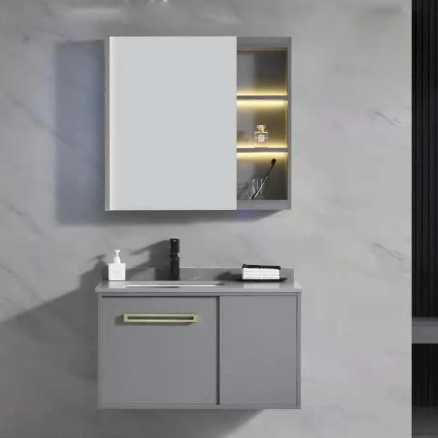 Set Mobilier pentru Baie 80x47cm 3 Piese Gri – 80x47 cm, 47 cm – RegalStore, iluminat interior