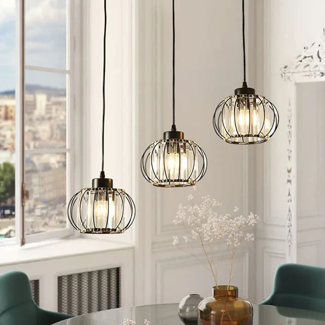 Lustra Clasica Moderna, Suspendata, Monica LC910/3LBK, 3 X E27, Negru, Metal si Sticla, Inaltime Reglabila