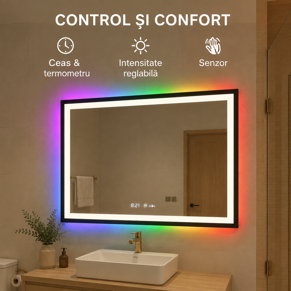Oglindă LED Verite RGB - funcții inteligente