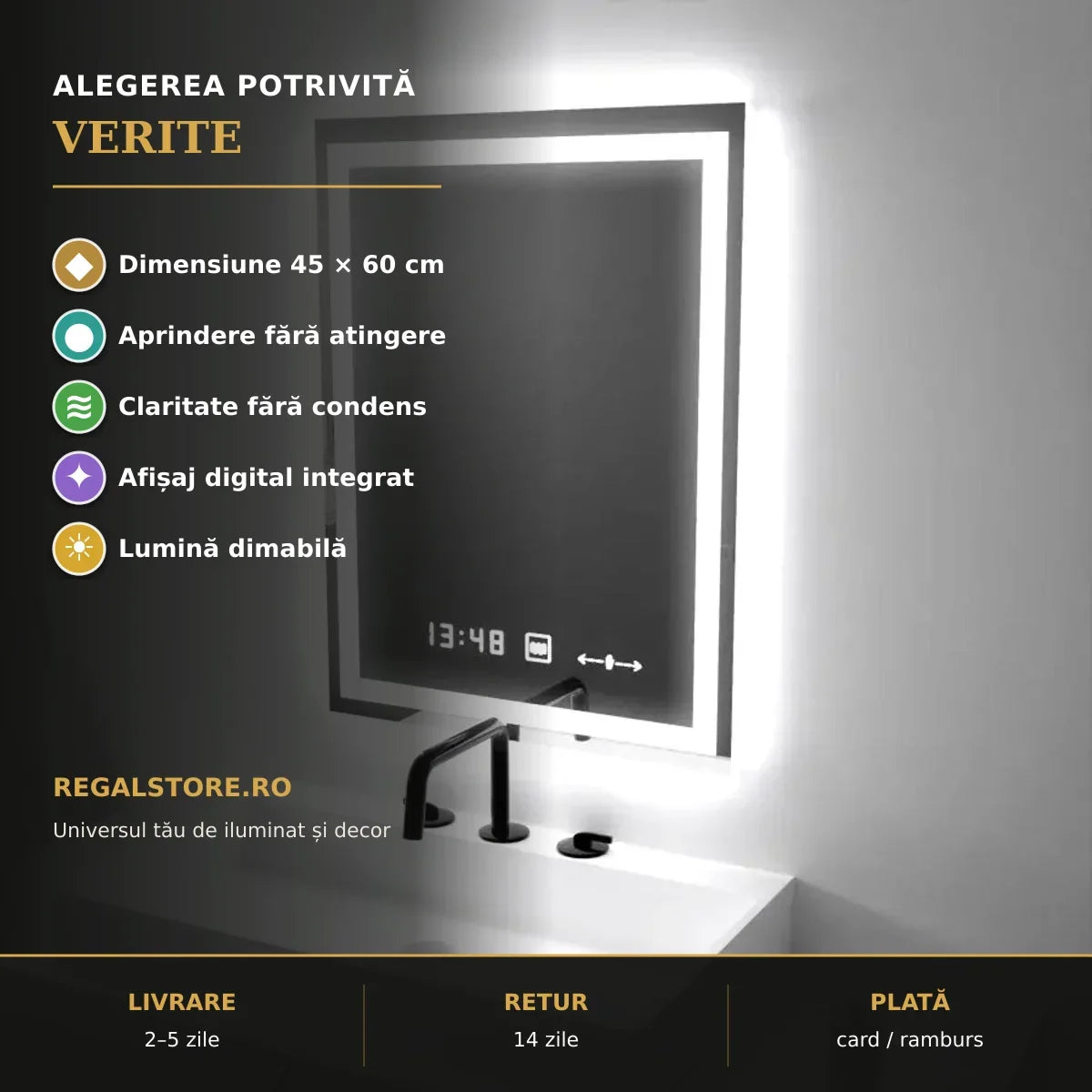 Oglindă LED Verite 45x60 cm – beneficii