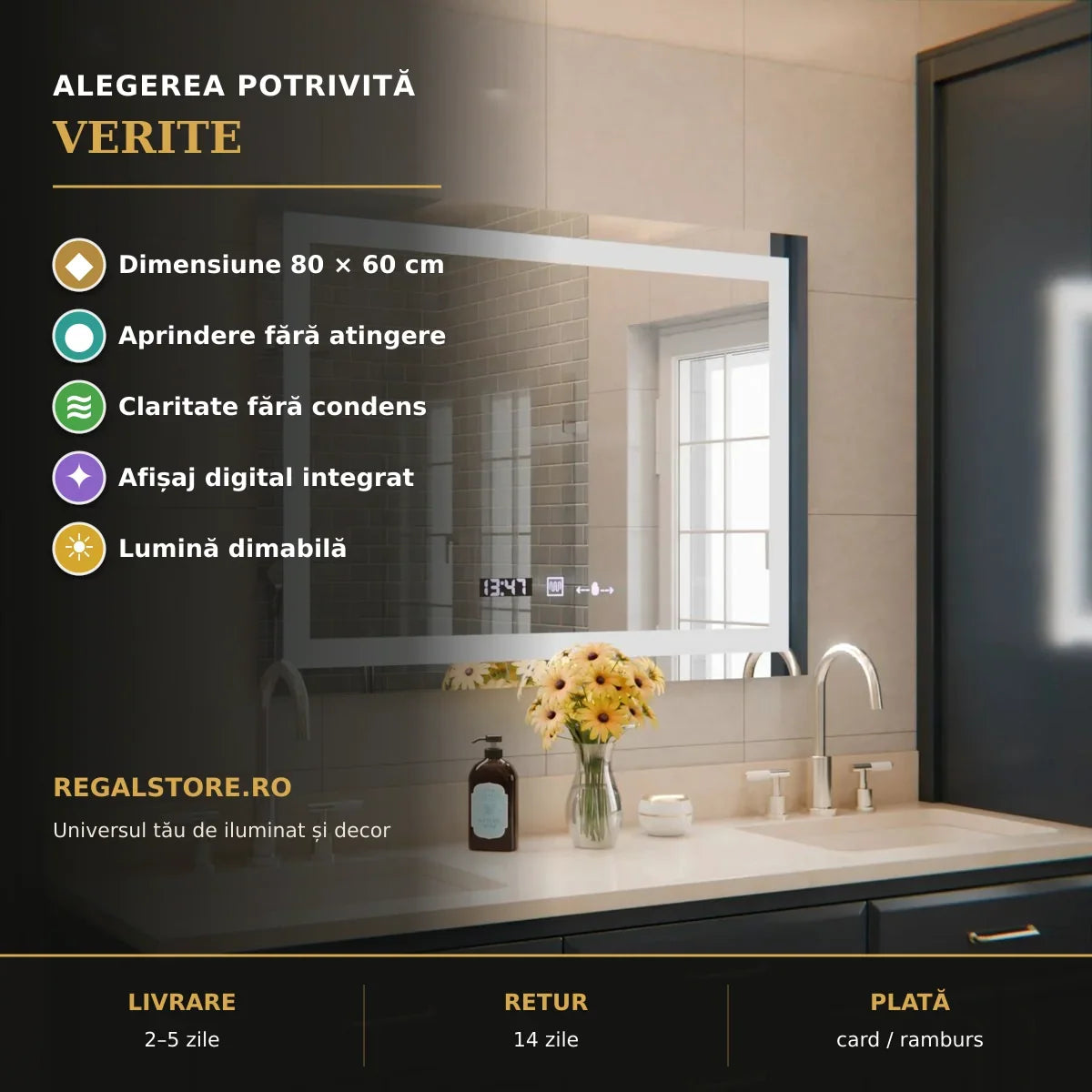 Oglindă LED Verite 80x60 cm – beneficii