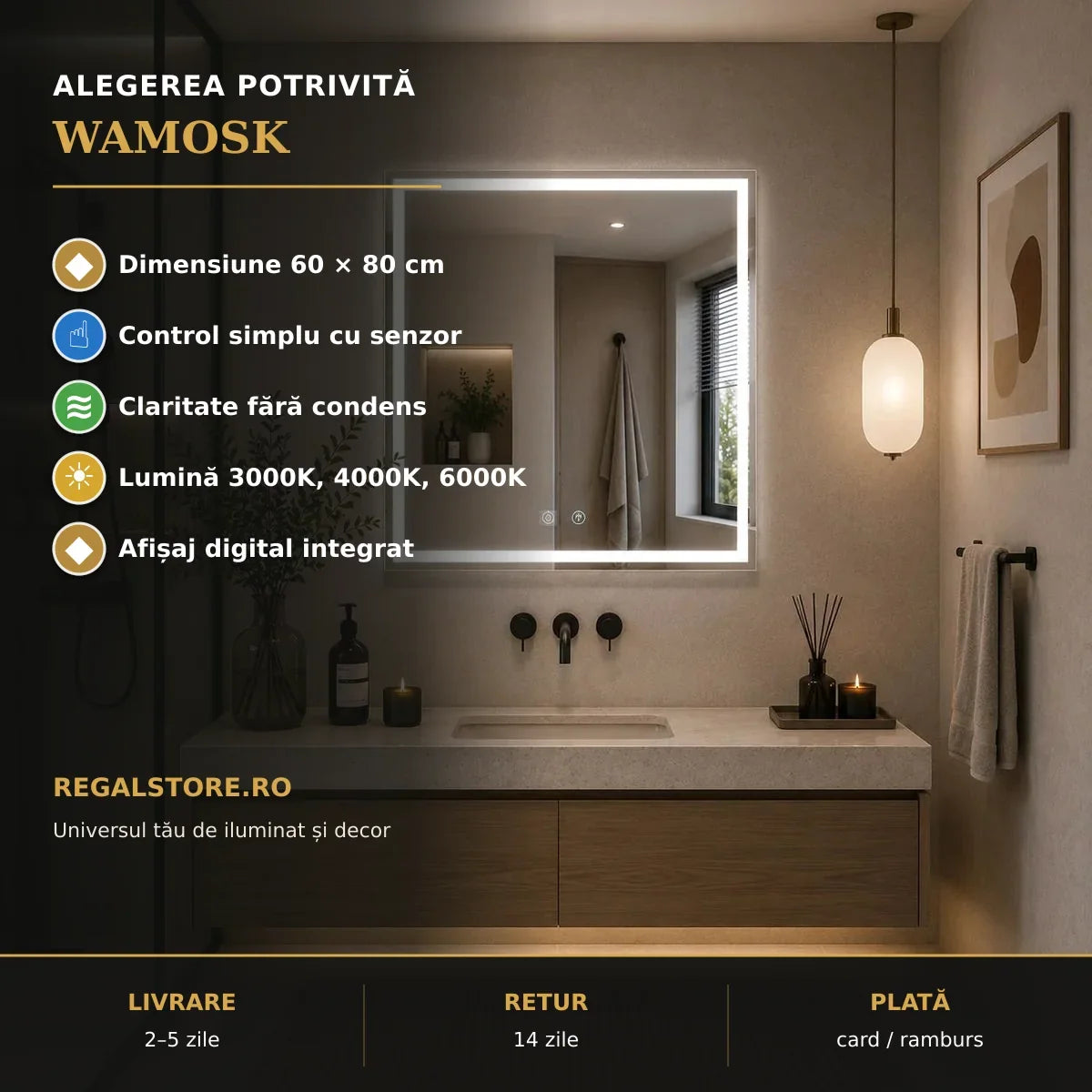 Oglindă LED Wamosk 60x80 cm – beneficii