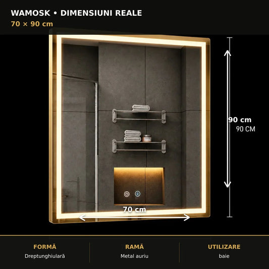 Oglindă LED Wamosk Gold 90x70 cm – dimensiuni
