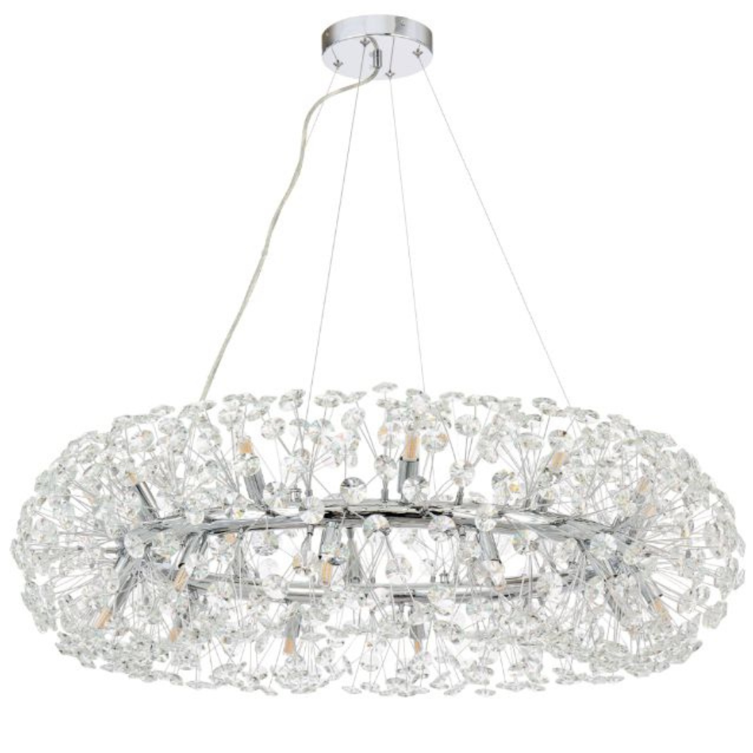 Candelabru Cristal MINUET 12x G9, Diametru 60cm, Crom Lucios, Inaltime Reglabila