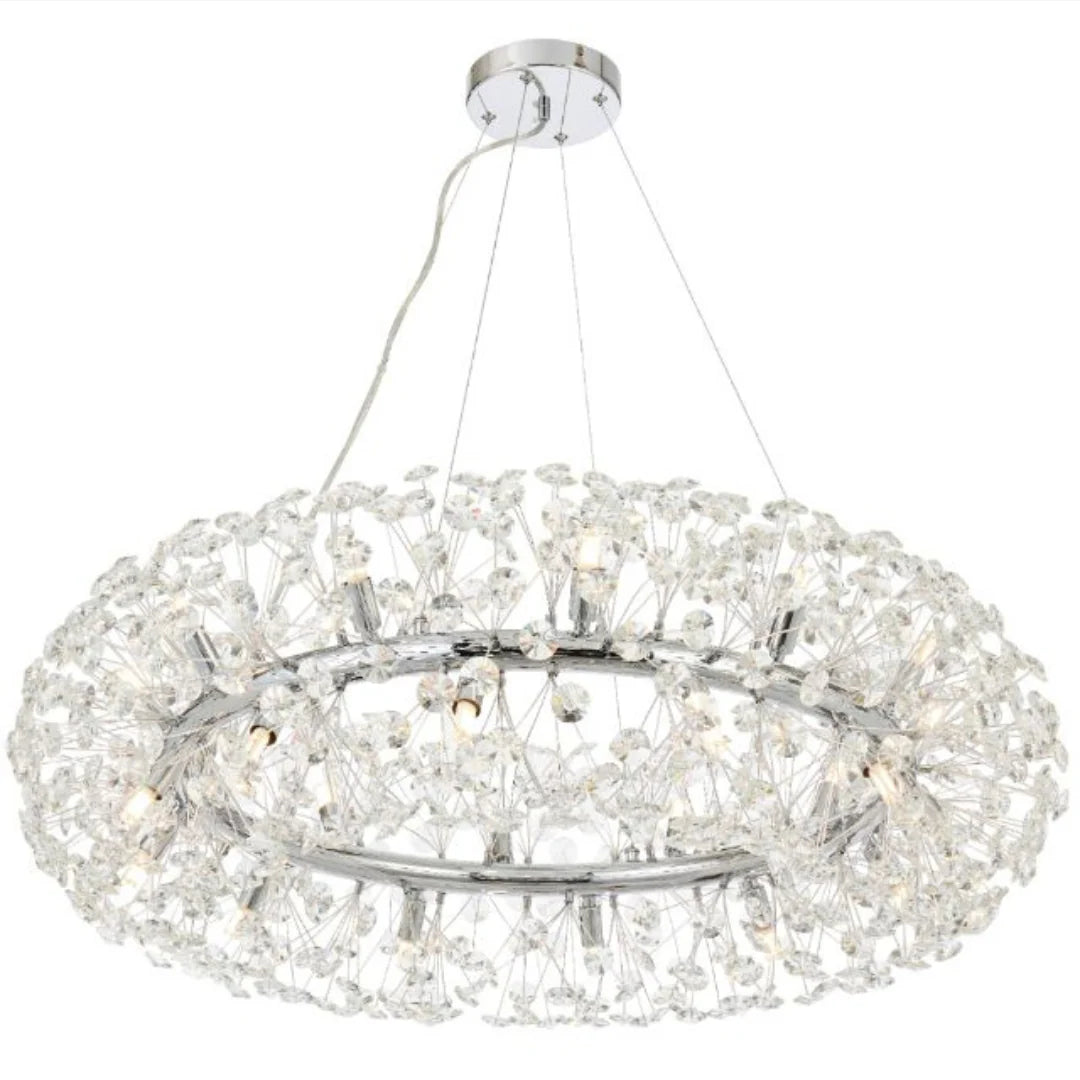 Candelabru Cristal MINUET 12x G9, Diametru 60cm, Crom Lucios, Inaltime Reglabila