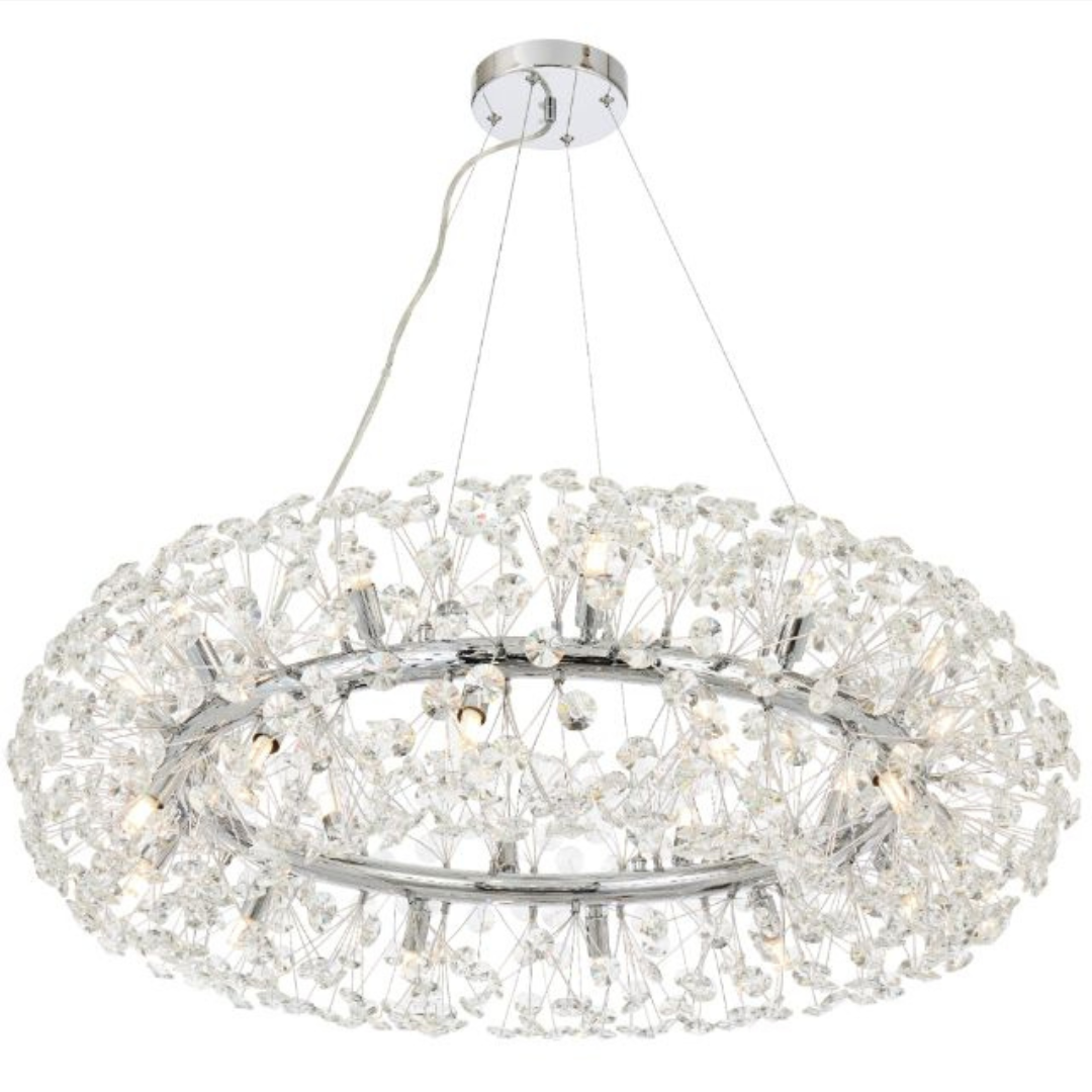 Candelabru Cristal MINUET 12x G9, Diametru 60cm, Crom Lucios, Inaltime Reglabila