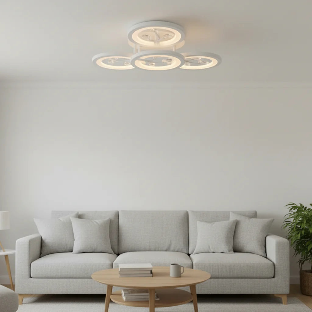 Lustra LED cu Telecomanda DAISY ,3 Elemente, 47W, Lumina Rece/Calda/Neutra, Dimabila, Alb cu Cristal
