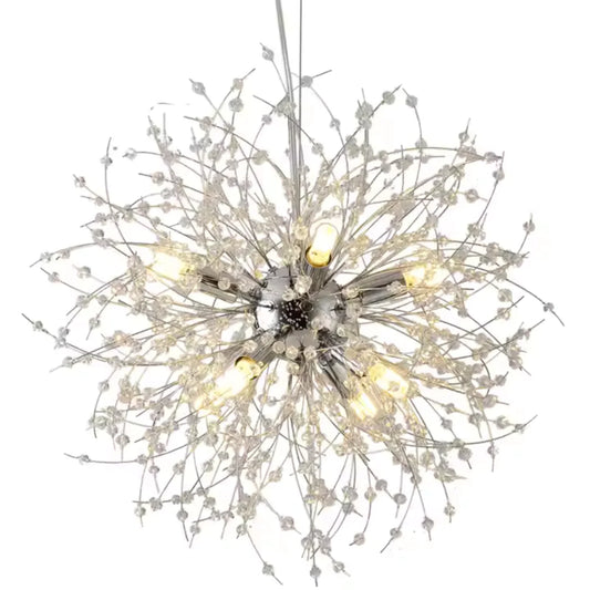 Candelabru Cristal Schonbrunn, 6x G9, Diametru 40cm, Argintiu Lucios, Inaltime Reglabila