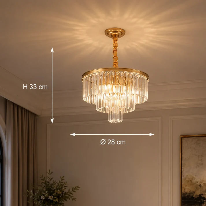 Candelabru Cristal CHAMBORD Petito 3xE14, Diametru 28cm, Auriu Mat, Inaltime Reglabila
