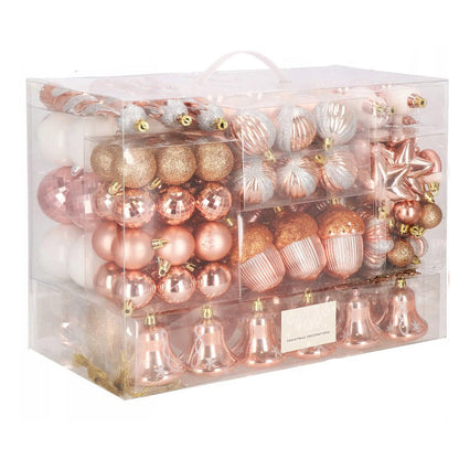 Set globuri si decoratiuni de Craciun, 152 piese, diverse dimensiuni, roz auriu