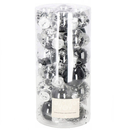 Set globuri de Craciun Inedit, 24 bucati, 5cm, transparente cu interior negru