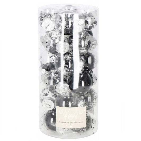 Set globuri de Craciun Inedit, 24 bucati, 5cm, transparente cu interior negru