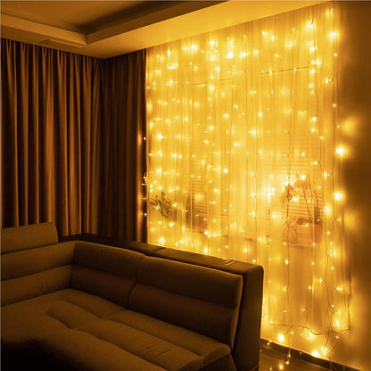 Ghirlanda luminoasa tip perdea 200 LED-uri, 2x2m, pentru interior, alimentare USB, alb cald (galben)