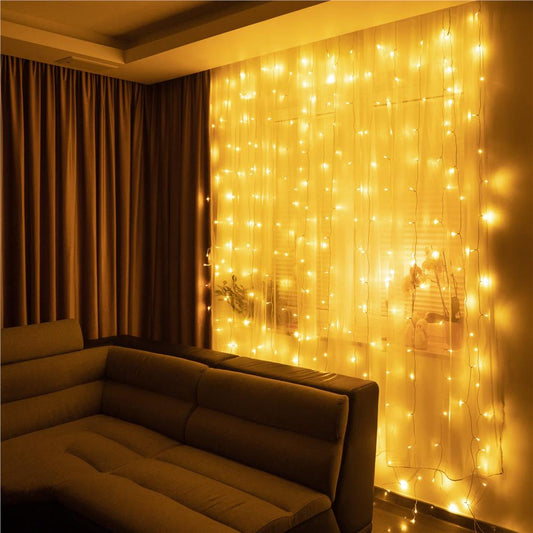 Ghirlanda luminoasa tip perdea 200 LED-uri, 2x2m, pentru interior, alimentare USB, alb cald (galben)