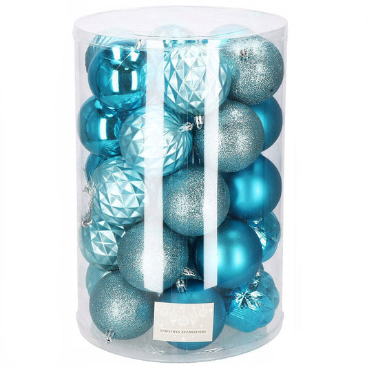 Set globuri de Craciun, 30 bucati, 6 modele, 8cm, albastru