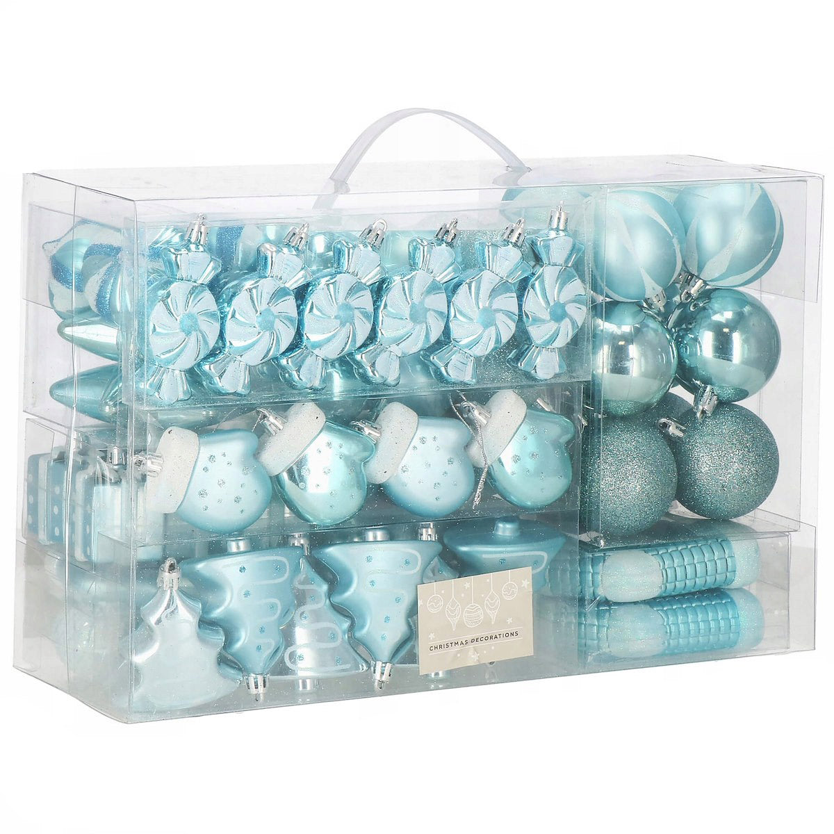 Set globuri si decoratiuni de Craciun, 77 piese, diverse dimensiuni, albastru