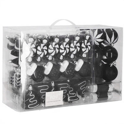 Set globuri si decoratiuni de Craciun, 77 piese, diverse dimensiuni, negru