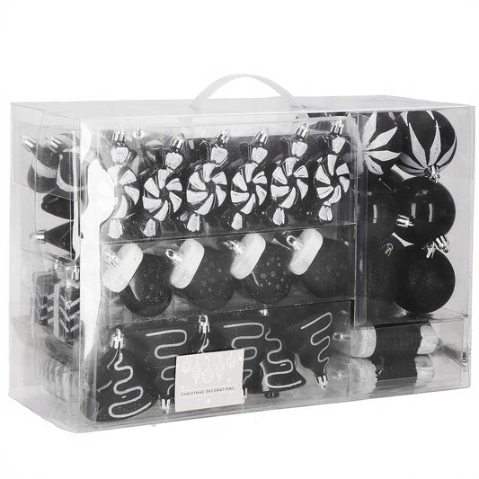 Set globuri si decoratiuni de Craciun, 77 piese, diverse dimensiuni, negru
