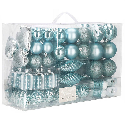Set globuri si decoratiuni de Craciun, 72 piese, diverse dimensiuni, albastru