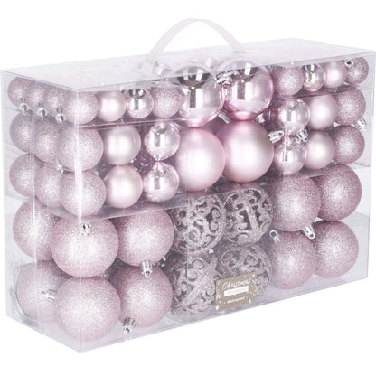 Set globuri de Craciun, 100 bucati, 3-6cm, roz