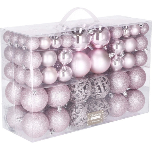 Set globuri de Craciun, 100 bucati, 3-6cm, roz