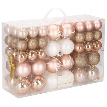 Set globuri si decoratiuni de Craciun, 86 piese, diverse dimensiuni, alb auriu