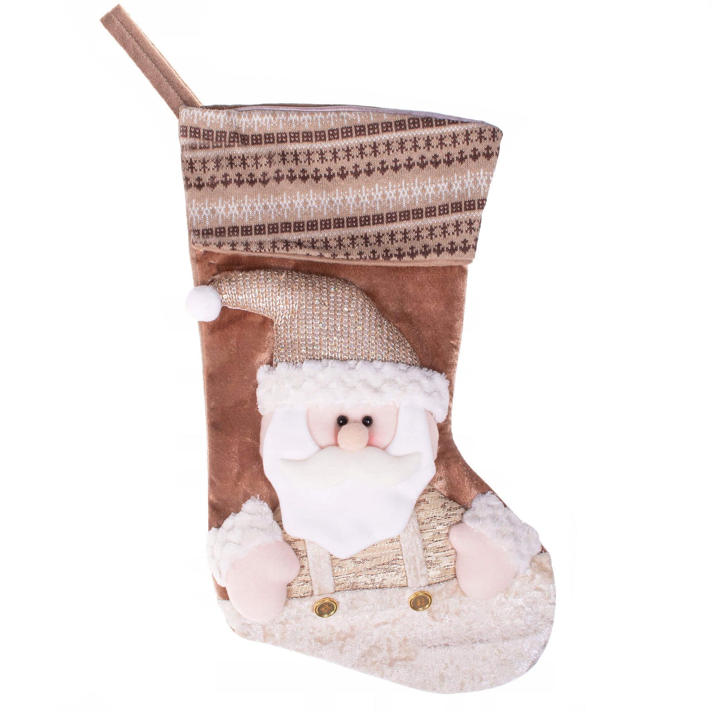 Decoratiune Craciun, soseta pentru cadouri cu Mos Craciun 45cm, maro