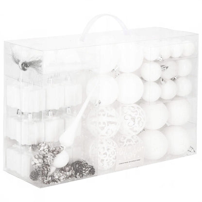 Set globuri si decoratiuni de Craciun, 101 piese, diverse dimensiuni, alb