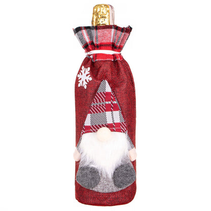 (DL) Decoratiune Craciun, husa model gnom pentru sticle, 29cm, rosu