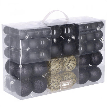 Set globuri de Craciun, 100 bucati, 3-6cm, negru auriu