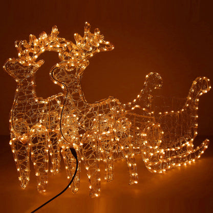 Instalatie lumini pentru Craciun, 2 reni cu sanie, , 480 LED-uri, 150cm, galben