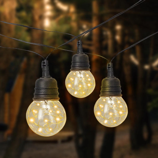 Ghirlanda luminoasa decorativa pentru exterior, alimentare la priza, 10 metri, 10 becuri LED cu iluminare calda 3000K, IP44