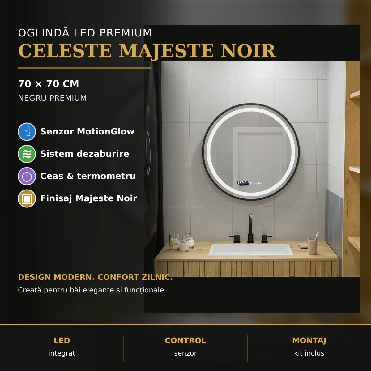 Oglinda LED Celeste Majeste Noir 70 cm — imagine principală
