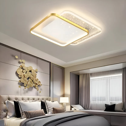 Lustra LED cu telecomanda GILDRA 110W, 2 Patrate, lumina Rece/Calda/Neutra, Dimabila, Auriu