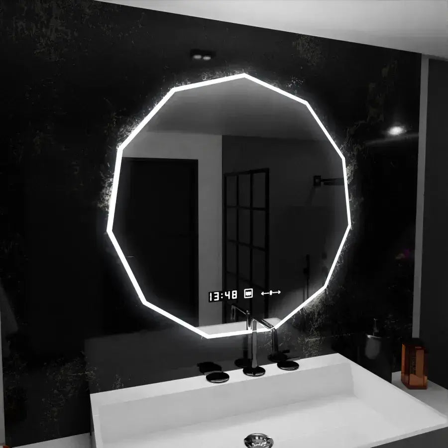 Oglinda LED 70cm, POLIGON Senzor MotionGlow Marcello, Sistem Dezaburire, Ceas & Termometru, Dimabila 084