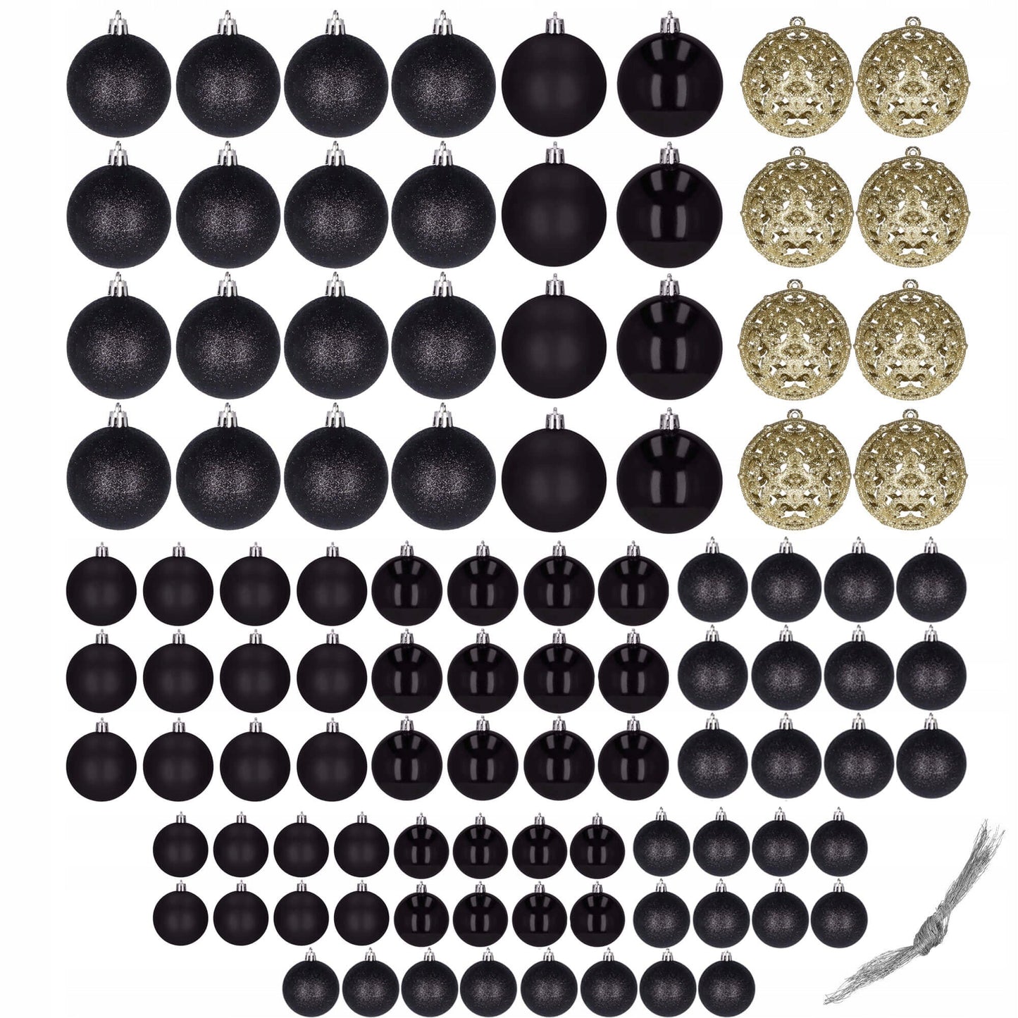 Set globuri de Craciun, 100 bucati, 3-6cm, negru auriu