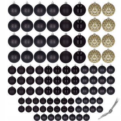 Set globuri de Craciun, 100 bucati, 3-6cm, negru auriu