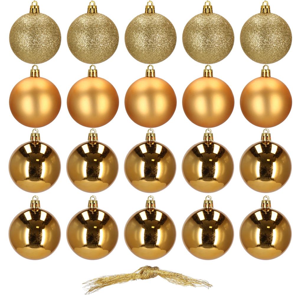 Set globuri de Craciun, 20 bucati, 3 modele, 4cm, auriu