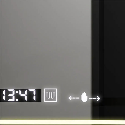 Oglinda LED Rectangulara, 60x80cm, Venezia Senzor MotionGlow Marcello, Sistem Dezaburire, Ceas & Termometru, Dimabila, Lumina Calda Neutra Rece 3000K/4000K/6000K