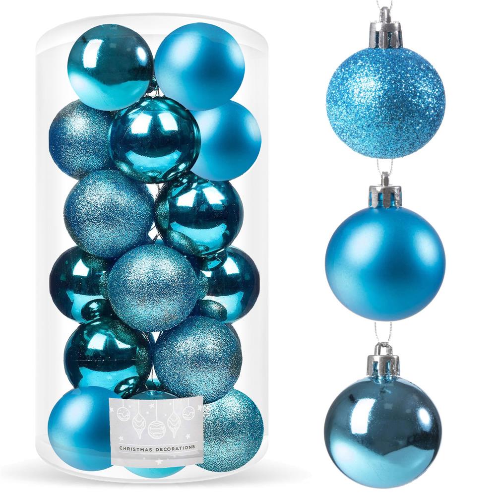 Set globuri de Craciun, 20 bucati, 3 modele, 4cm, albastru
