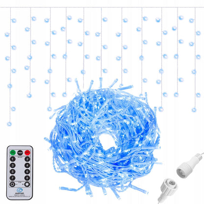 (DL) Ghirlanda luminoasa tip perdea 300 LED-uri, 12m, pentru interior/exterior, iluminare albastra, cu telecomanda