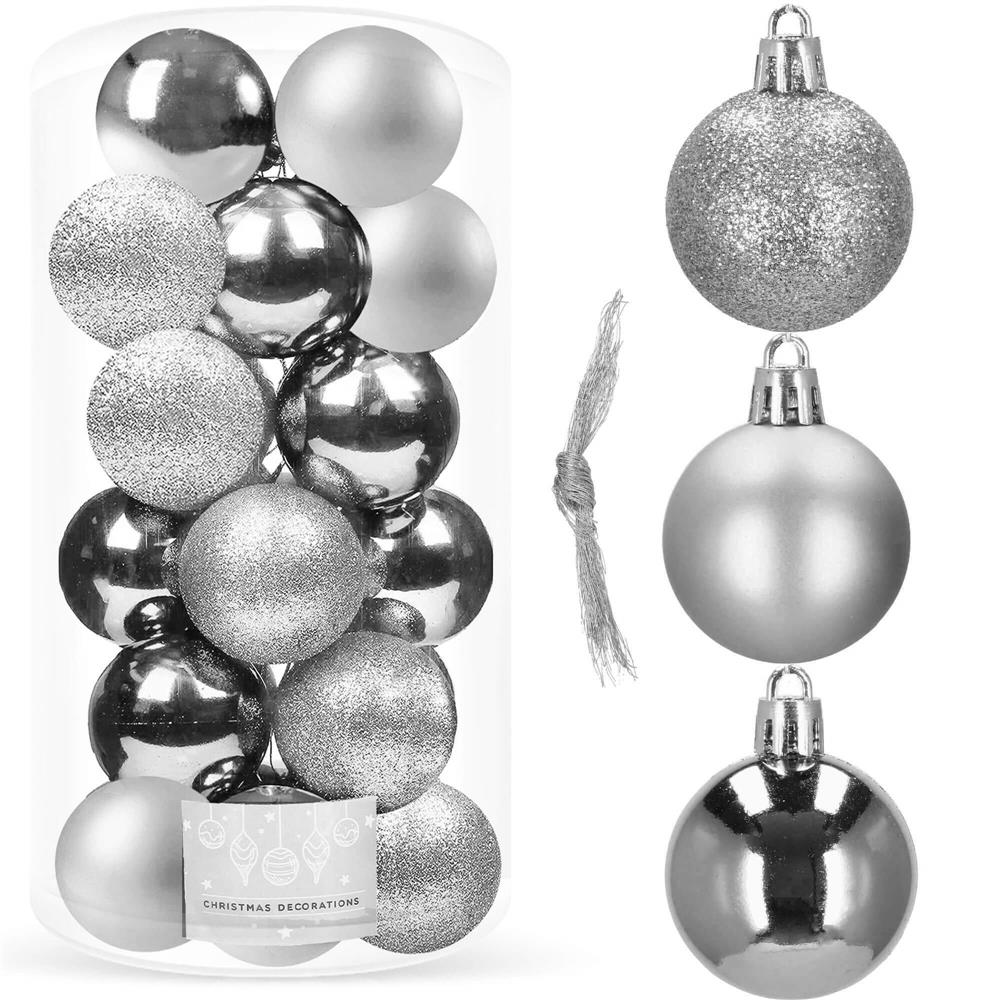 Set globuri de Craciun, 20 bucati, 3 modele, 4cm, argintiu