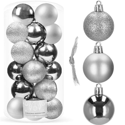 Set globuri de Craciun, 20 bucati, 3 modele, 4cm, argintiu