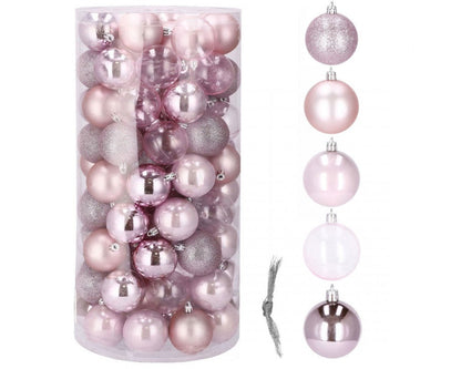 Set globuri de Craciun, 100 bucati, 6cm, roz