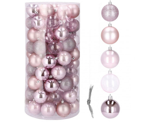 Set globuri de Craciun, 100 bucati, 6cm, roz