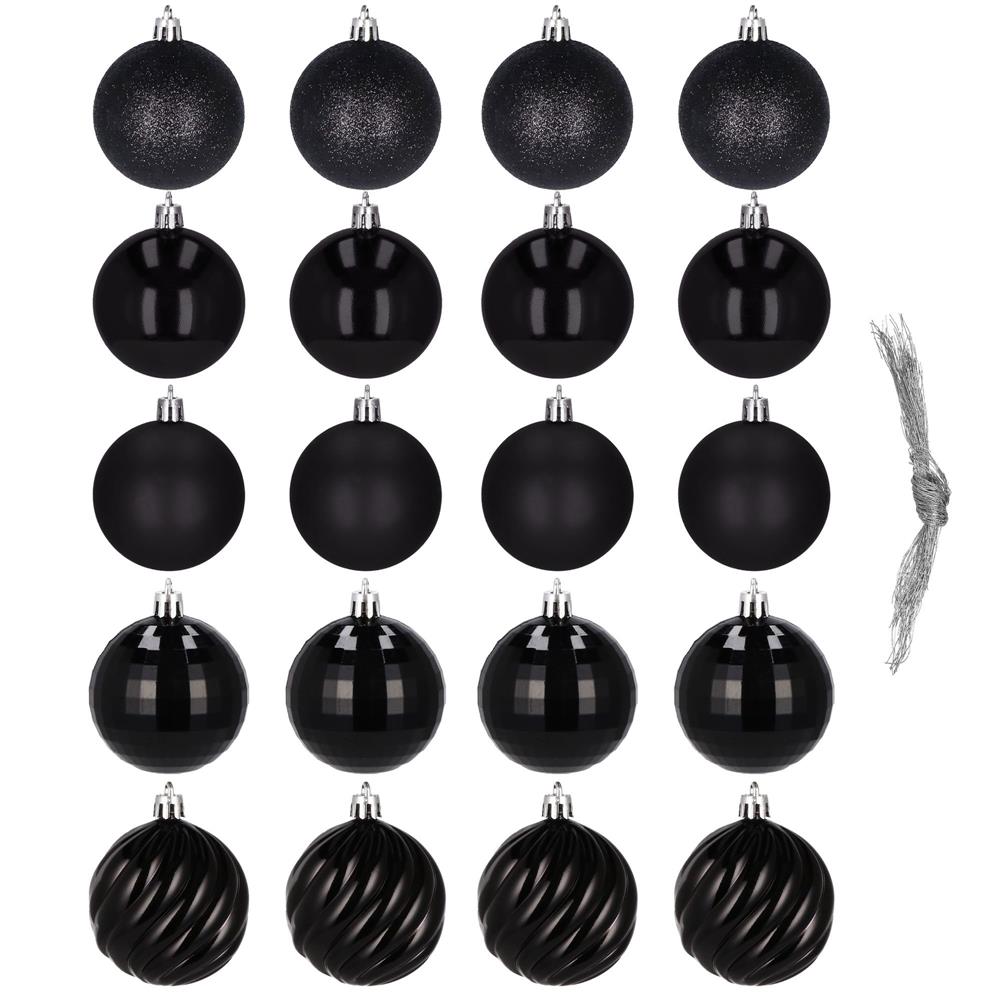 Set globuri de Craciun, 20 bucati, 5 modele, 6cm, negru