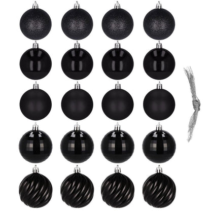 Set globuri de Craciun, 20 bucati, 5 modele, 6cm, negru