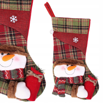 Decoratiune Craciun, soseta pentru cadouri cu om de zapada, 42cm, rosu