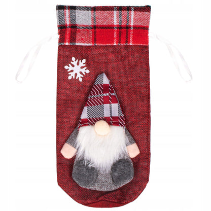 (DL) Decoratiune Craciun, husa model gnom pentru sticle, 29cm, rosu