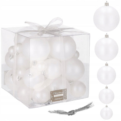 Set globuri de Craciun, 37 bucati, 3-8cm, alb perla